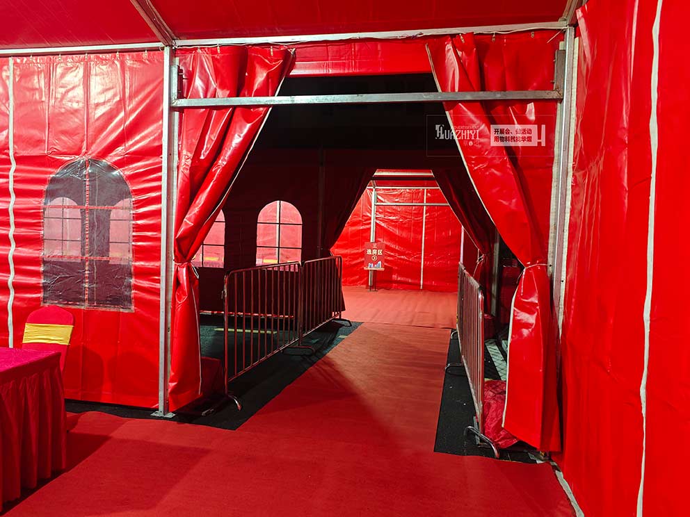 鄭州篷房公司搭建樓盤分房活動現(xiàn)場紅色篷房